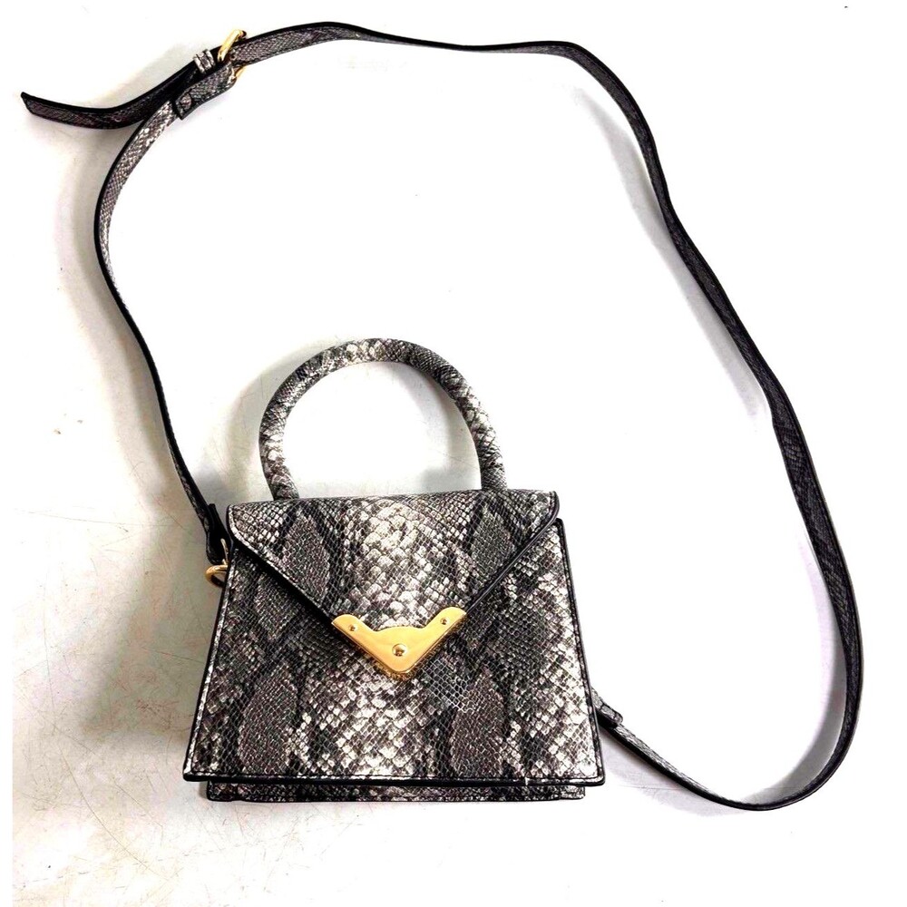 Mini Snake Skin Purse Crossbody Bag Top Handle Handbag Silver Hardware